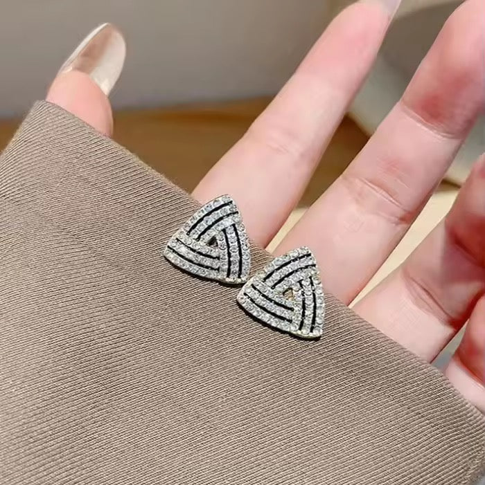 Premium Triangle Stud Earrings for Women – Trendy Gold Alloy Earrings with Rhinestones | Elegant Fashion Jewellery for Daily & Party Wear