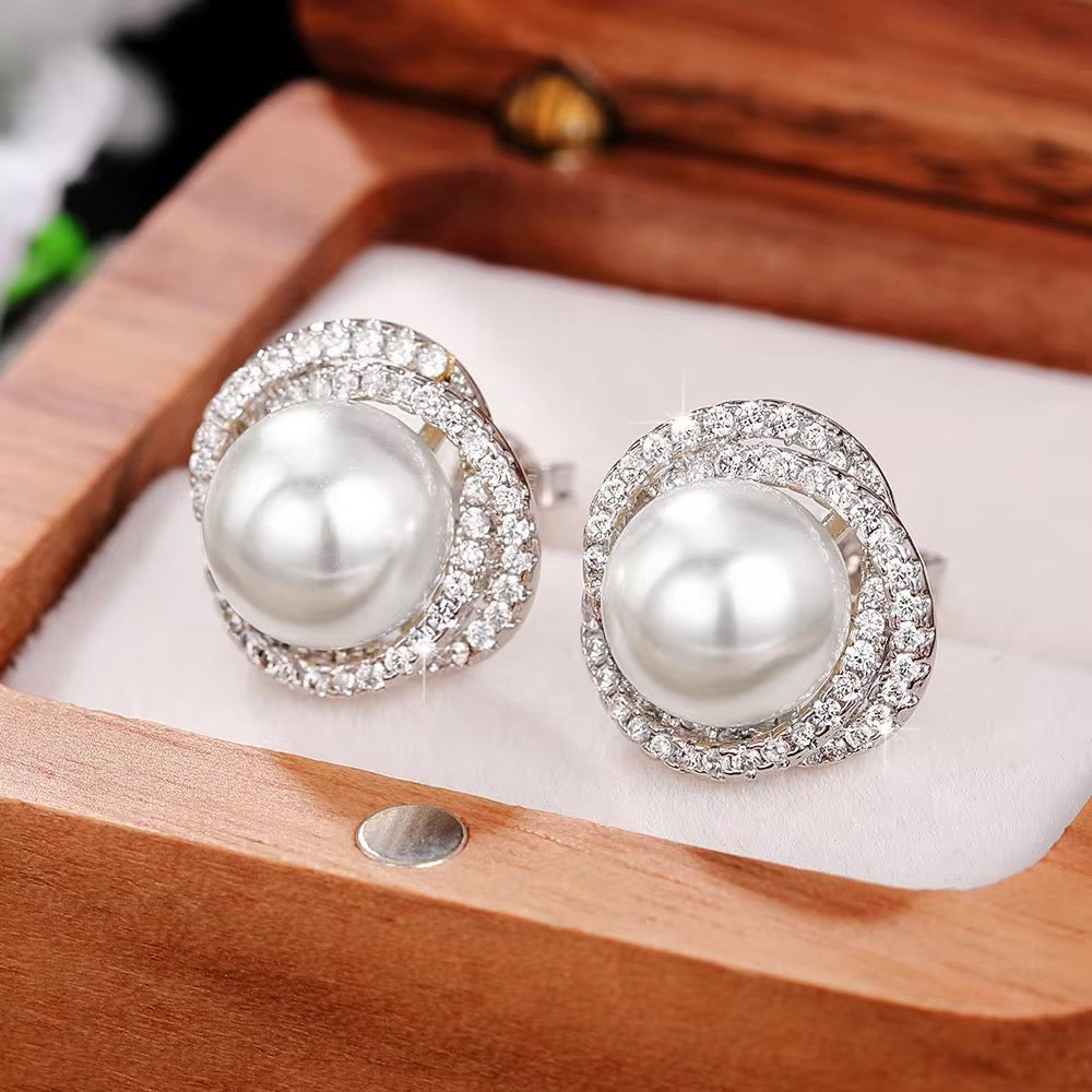Elegant Silver Plated Pearl Stud Earrings for Women | Bridal Jewelry with Cubic Zirconia | Imitation Pearl Earrings for Weddings, Parties & Daily Wear