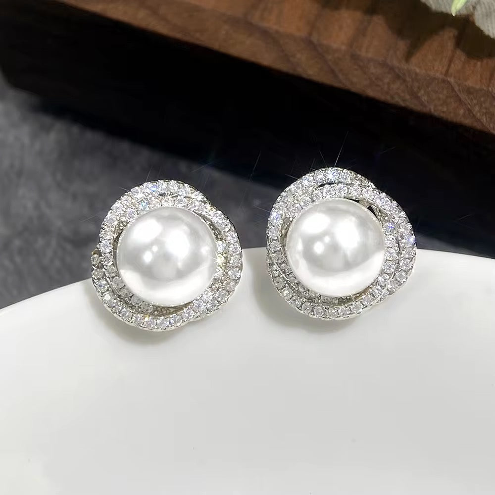 Elegant Silver Plated Pearl Stud Earrings for Women | Bridal Jewelry with Cubic Zirconia | Imitation Pearl Earrings for Weddings, Parties & Daily Wear