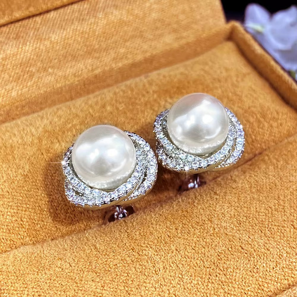 Elegant Silver Plated Pearl Stud Earrings for Women | Bridal Jewelry with Cubic Zirconia | Imitation Pearl Earrings for Weddings, Parties & Daily Wear