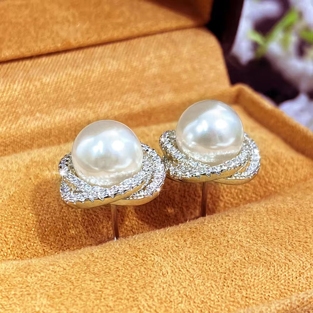 Elegant Silver Plated Pearl Stud Earrings for Women | Bridal Jewelry with Cubic Zirconia | Imitation Pearl Earrings for Weddings, Parties & Daily Wear