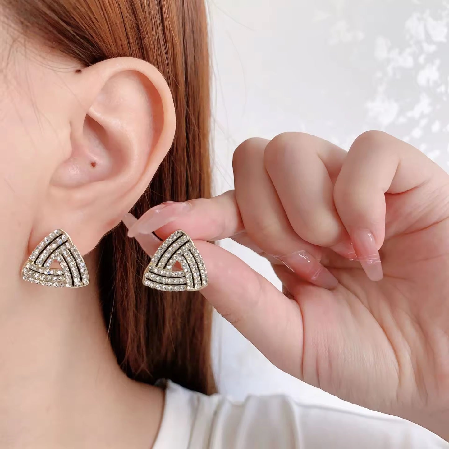 Premium Triangle Stud Earrings for Women – Trendy Gold Alloy Earrings with Rhinestones | Elegant Fashion Jewellery for Daily & Party Wear