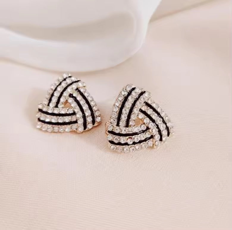 Premium Triangle Stud Earrings for Women – Trendy Gold Alloy Earrings with Rhinestones | Elegant Fashion Jewellery for Daily & Party Wear