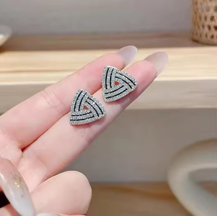 Premium Triangle Stud Earrings for Women – Trendy Gold Alloy Earrings with Rhinestones | Elegant Fashion Jewellery for Daily & Party Wear