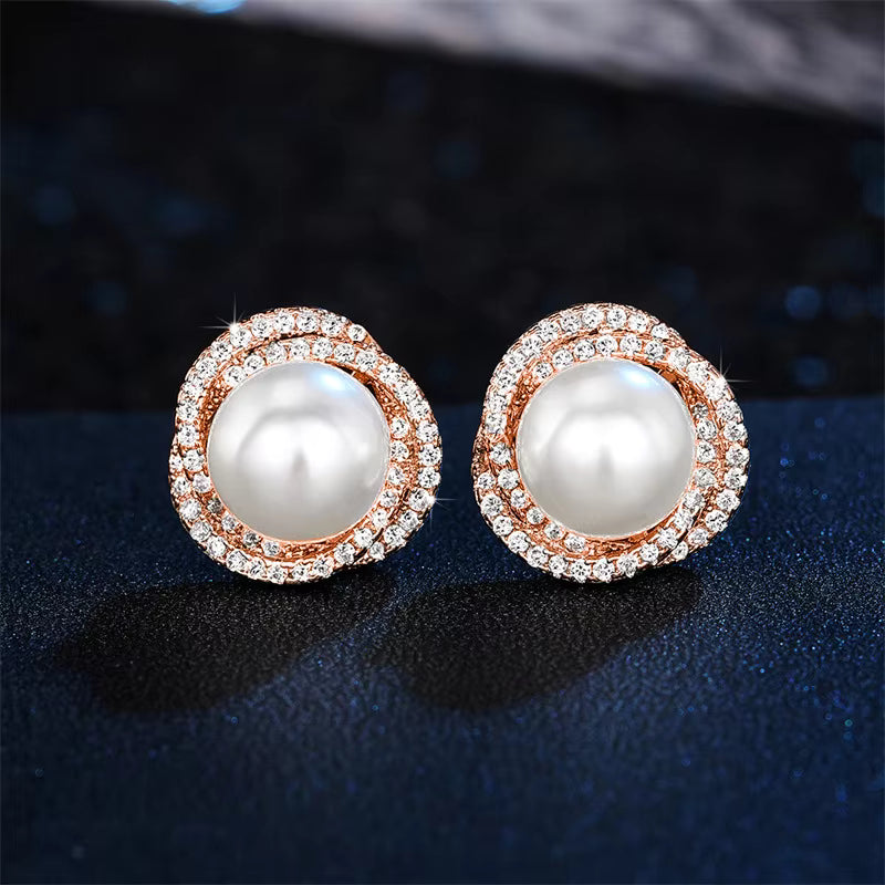Elegant Silver Plated Pearl Stud Earrings for Women | Bridal Jewelry with Cubic Zirconia | Imitation Pearl Earrings for Weddings, Parties & Daily Wear